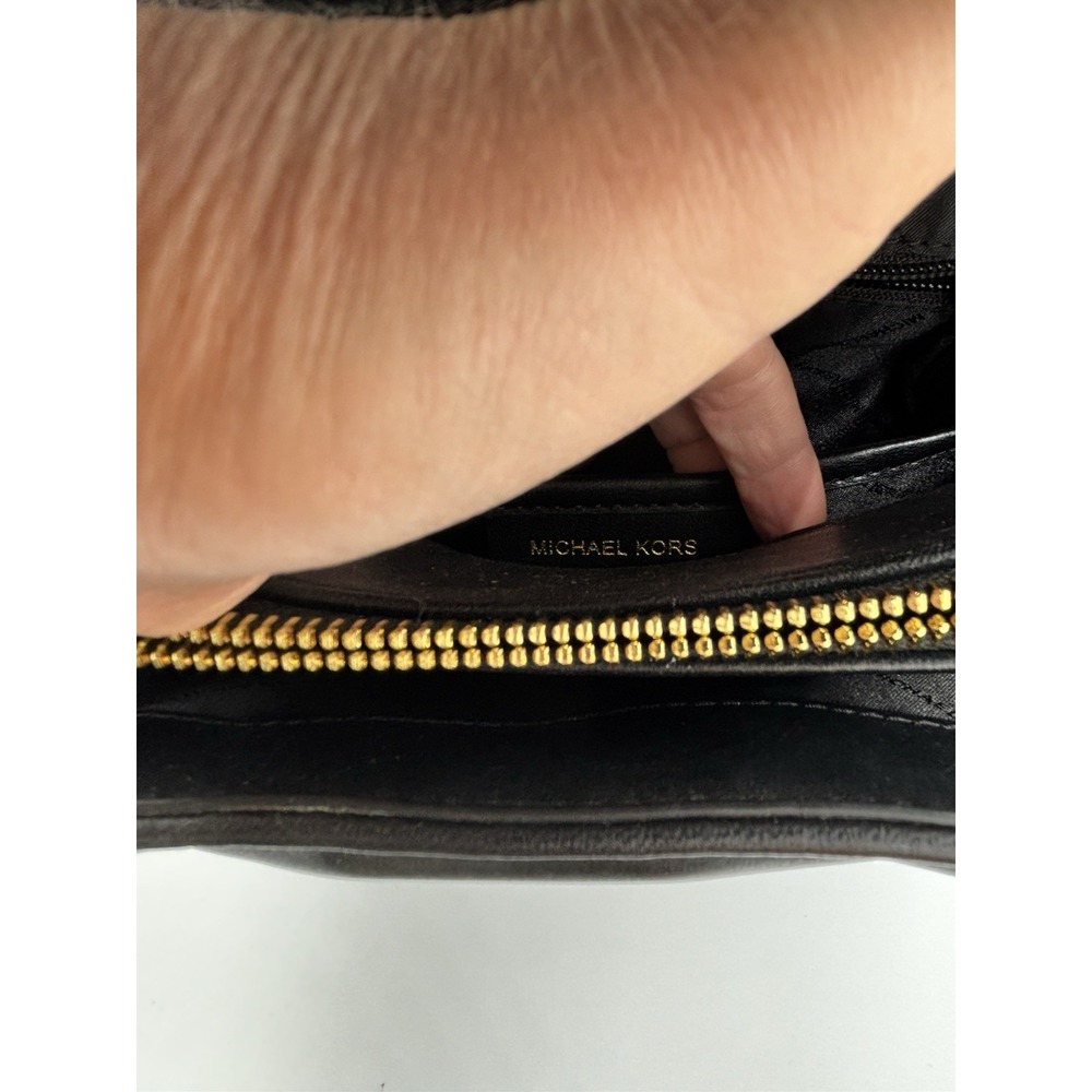 Michael Kors Serena Backpack Quilted Leather Flap Black & Gold mult pockets MED - Picture 8 of 14